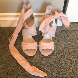 Blush tie up heels